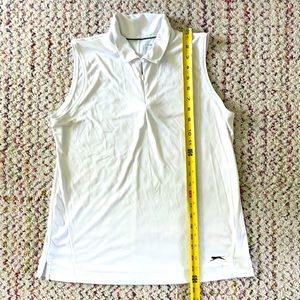 Slazenger golf polo, sleeveless, white, zip front, large